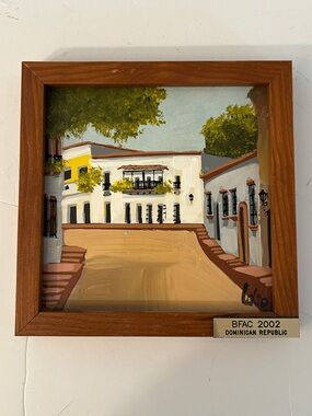 Original Framed Street Scene Tile Painting BFAC Dominican Republic Art signed
